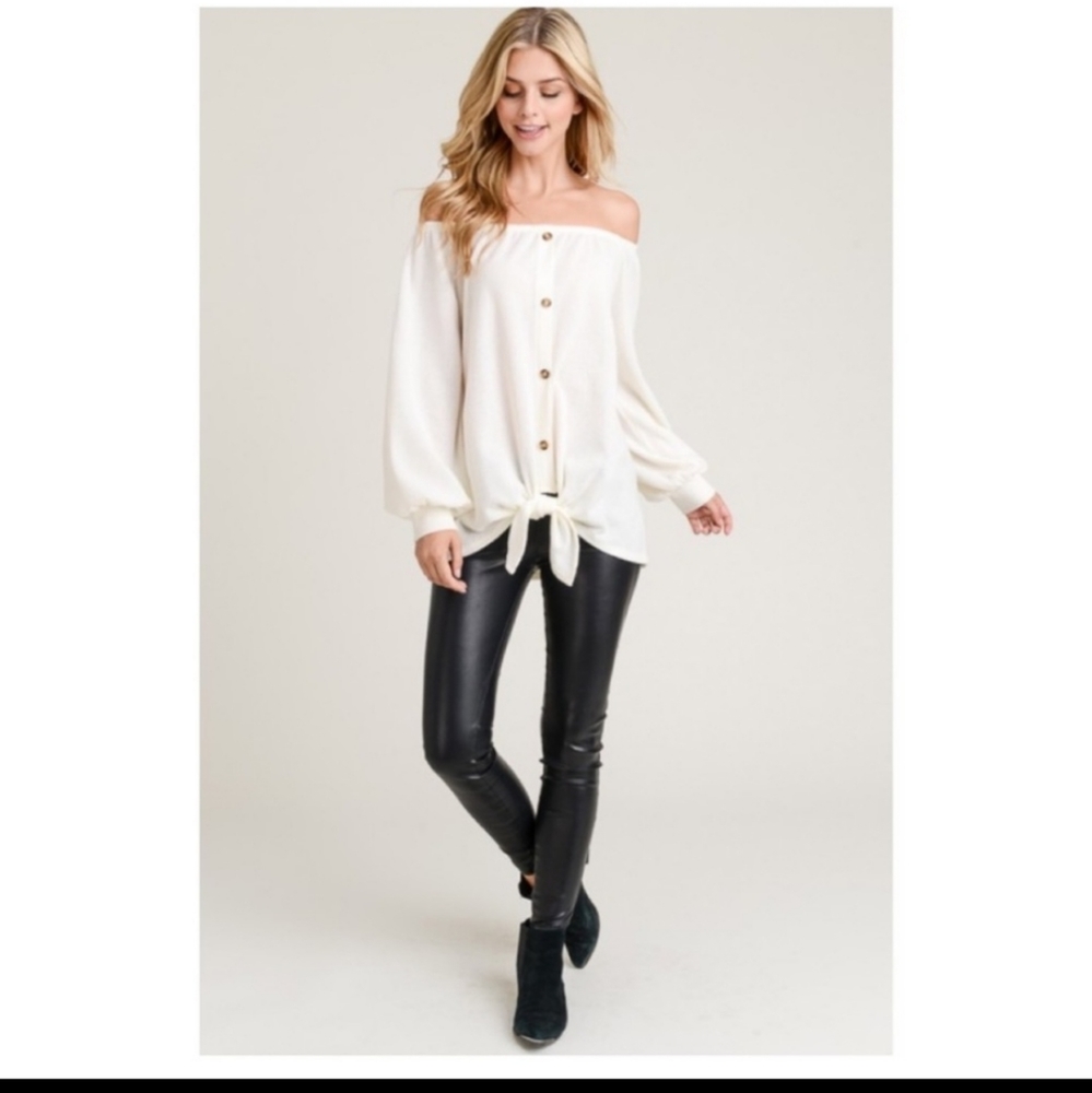 Off Shoulder button front top